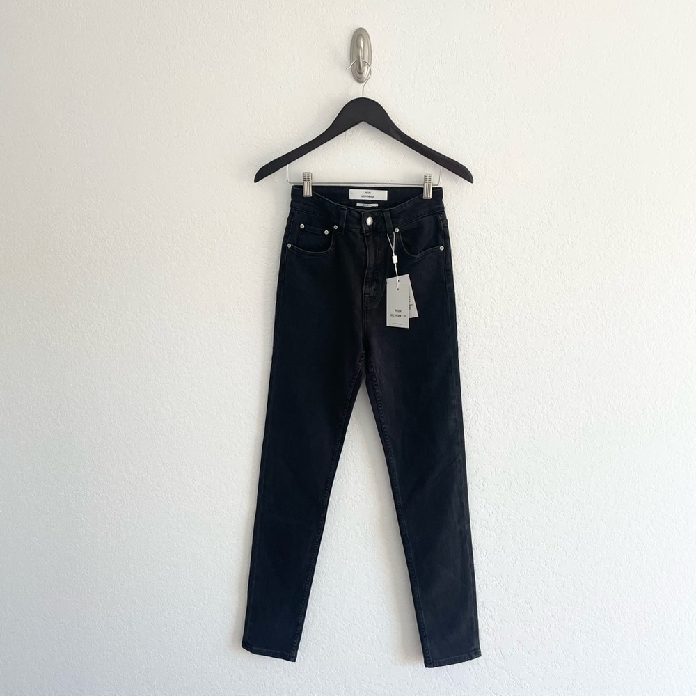 Won Hundred high waist slim fit jeans with zip fly in Charcoal, Size 27.
